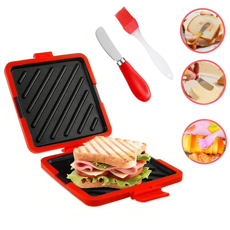 Kitchen Gadgets Baking - เครื่องปิ้งขนมปังแบบ 3 ชิ้น พร้อมมีดเนยและแปรงทาน้ำมัน ชุดอุปกรณ์ครัวสำหรับทำขนมปังปิ้งและแซนวิช