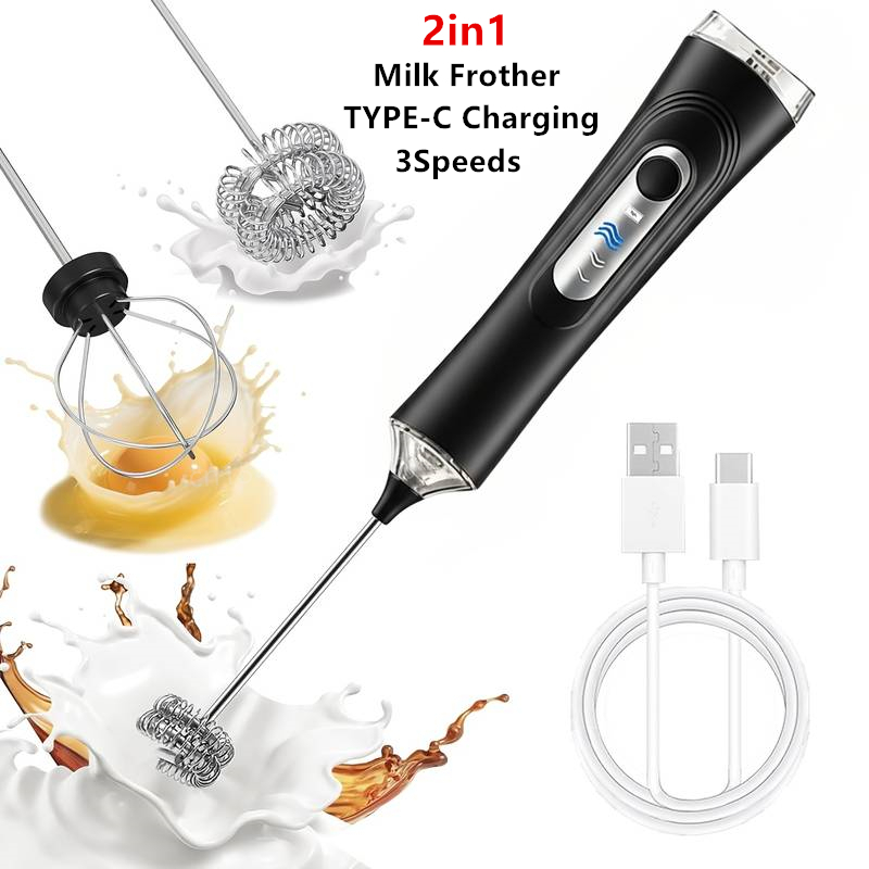 Kitchen Gadgets And Appliances - เครื่องตีฟองนมไฟฟ้า + เครื่องตีไข่ ไร้สาย ชาร์จแบบ Type-C