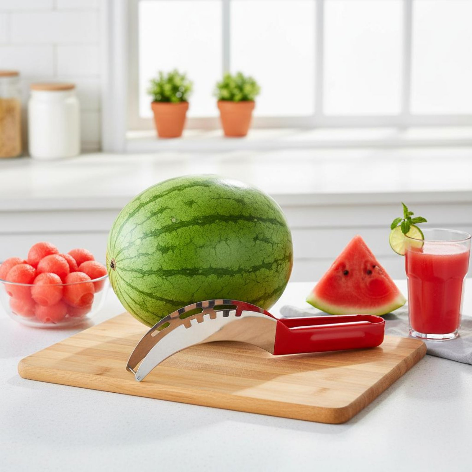 Kitchen Gadgets Usa - เครื่องตัดแตงโมแบบลูกเต๋า วัสดุเกรดอาหาร เครื่องตัดแตงโมแบบลูกเต๋า สแตนเลส ที่คว้านผลไม้ จับถนัดมือ