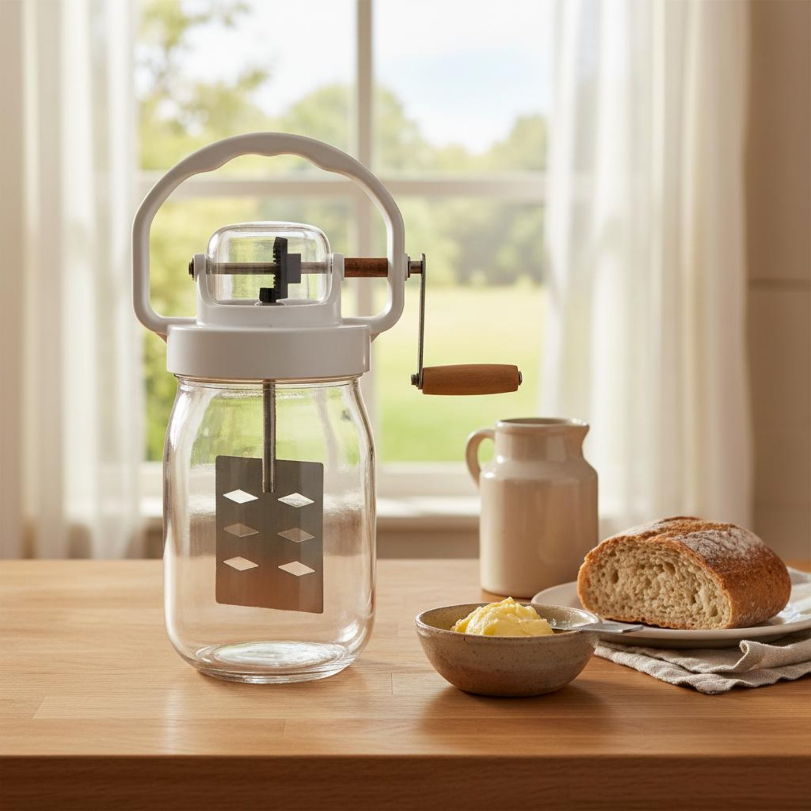 Kitchen Gadgets Mixer - เครื่องทำเนยแบบหมุนมือ ทำความสะอาดง่าย เครื่องทำเนยแบบใช้มือหมุน อุปกรณ์ครัวสไตล์เรโทร ของใช้ในครัวสุดคลาสสิก