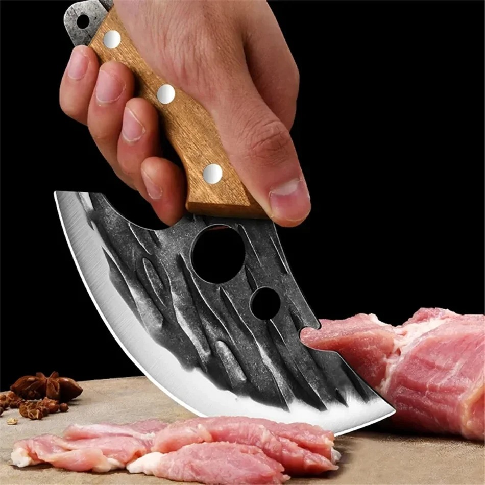 Kitchen Gadgets For Dad - มีดสับเนื้อสเตนเลสสตีลตีขึ้นรูปด้วยมือ ด้ามไม้ สำหรับทำครัว ของขวัญสำหรับคุณพ่อ