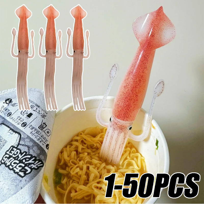 Kitchen Gadgets Japanese - ส้อมรูปปลาหมึก 1-50 ชิ้น ดีไซน์ญี่ปุ่นแปลกตา สำหรับผลไม้ ของหวาน