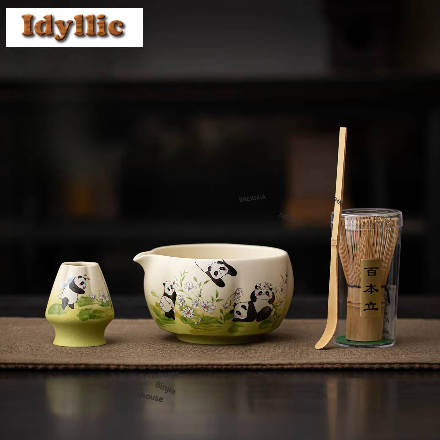 Kitchen Gadgets Japanese - ชุดชงชาแพนด้าสีขาวร็อค มิเนอรัล ครบชุด ชุดมัทฉะญี่ปุ่น อุปกรณ์ชงชาสำหรับใช้ในบ้าน อุปกรณ์ครัวสำหรับร้านเครื่องดื่ม
