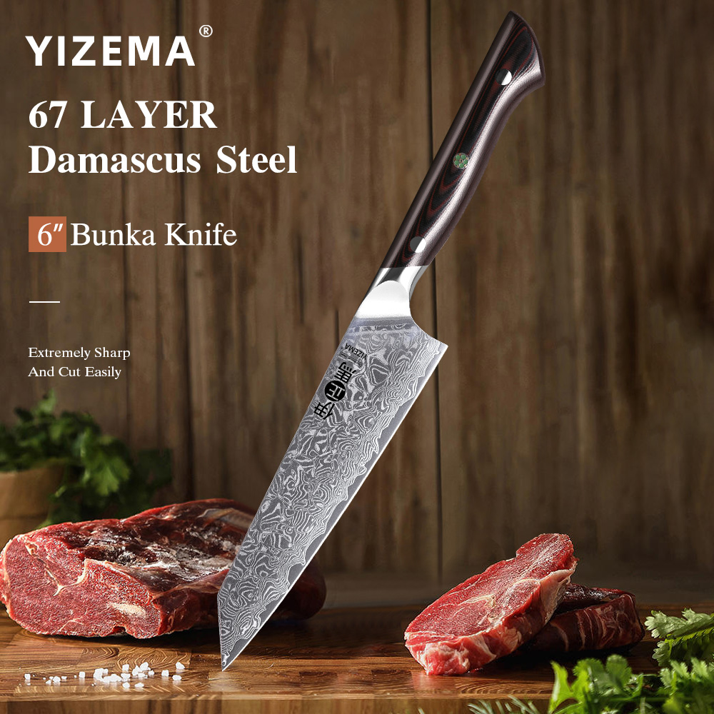 Kitchen Gadgets Japanese - มีดบุนกะ YIZEMA 6 นิ้ว คุณภาพสูง เหล็กดามัสกัสญี่ปุ่น