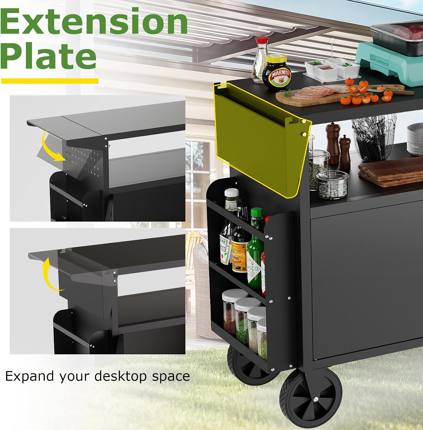 รถเข็นปิ้งย่างกลางแจ้งพร้อมโต๊ - Kitchen Gadgets Organizer บทวิจารณ์และราคา