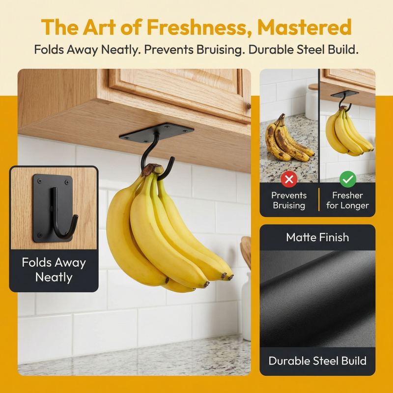 ตะขอแขวนกล้วยแบบติดผนังโลหะสีด - Kitchen Gadgets Organizer บทวิจารณ์และราคา